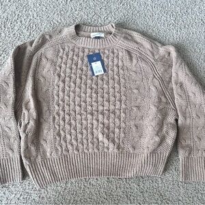 New Women Tan Crewneck Sweater Textured Knit
